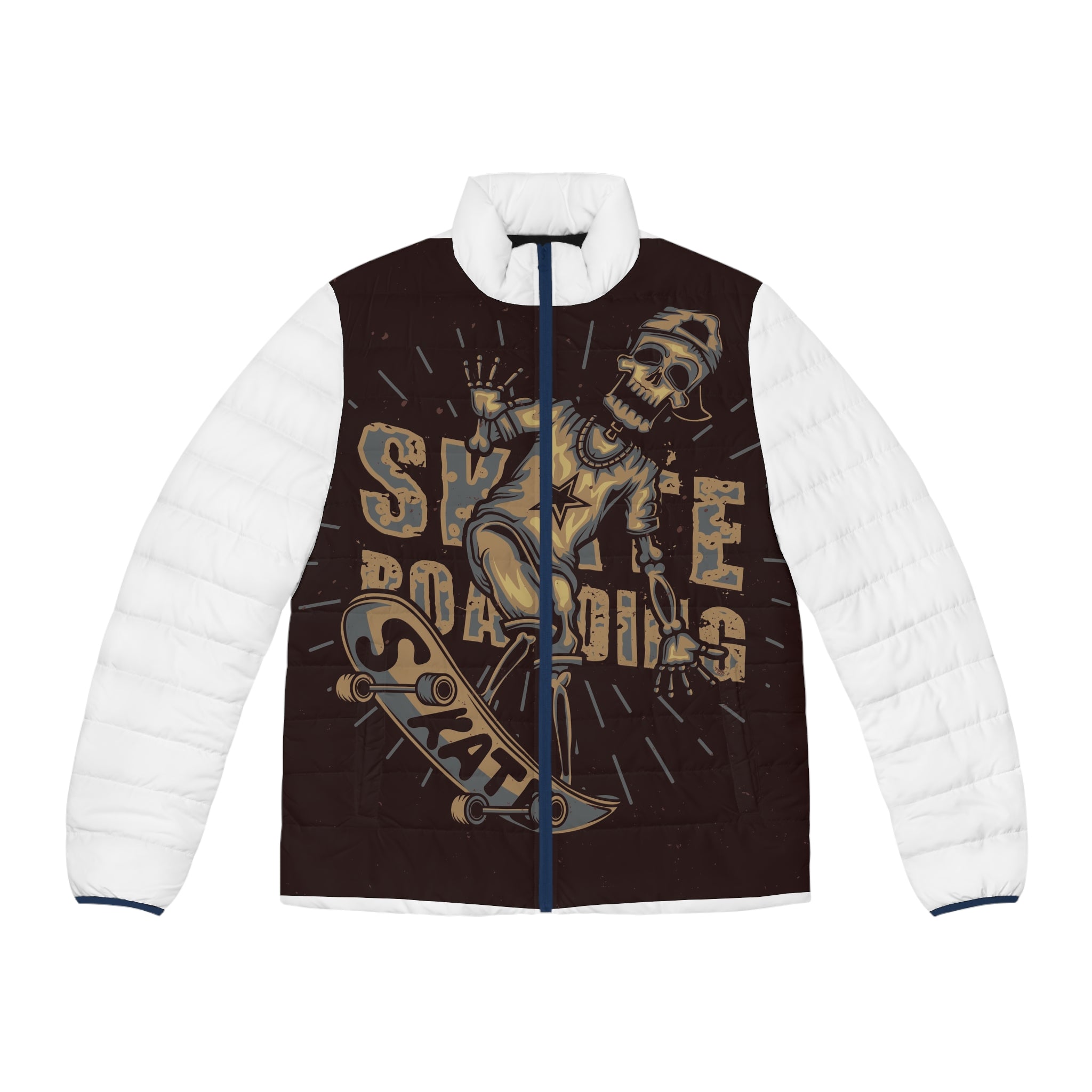 Puffer Jacket - Retro Skull Skateboarder Graphic