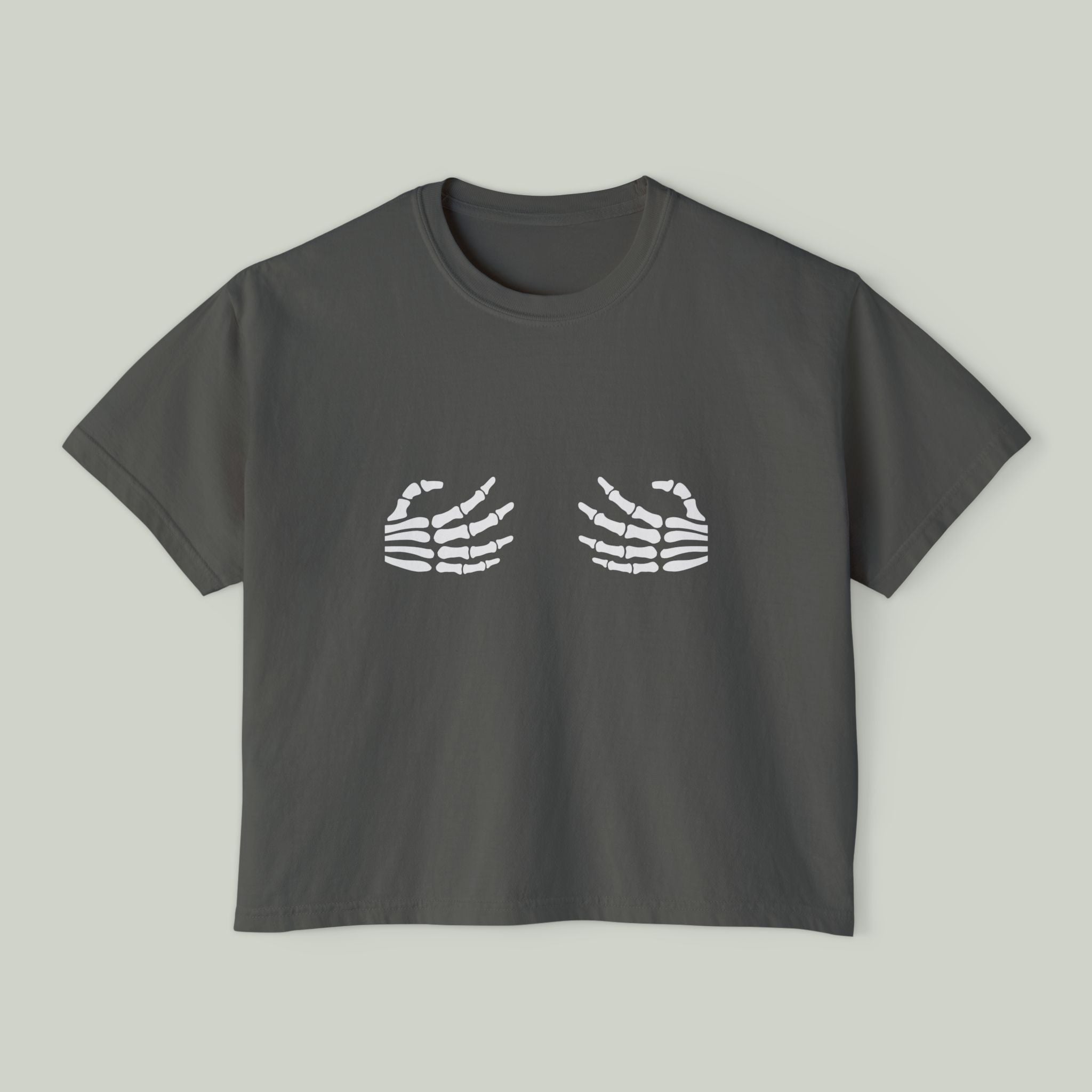 Women's Boxy Tee — Cute Skeleton Hands Graphic Crop Tee - Image 2