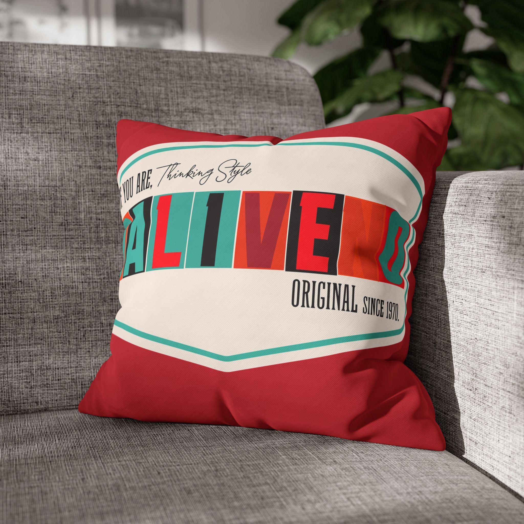 Retro 'Be Alive' Square Pillowcase – Bold Vintage Stripe Accent