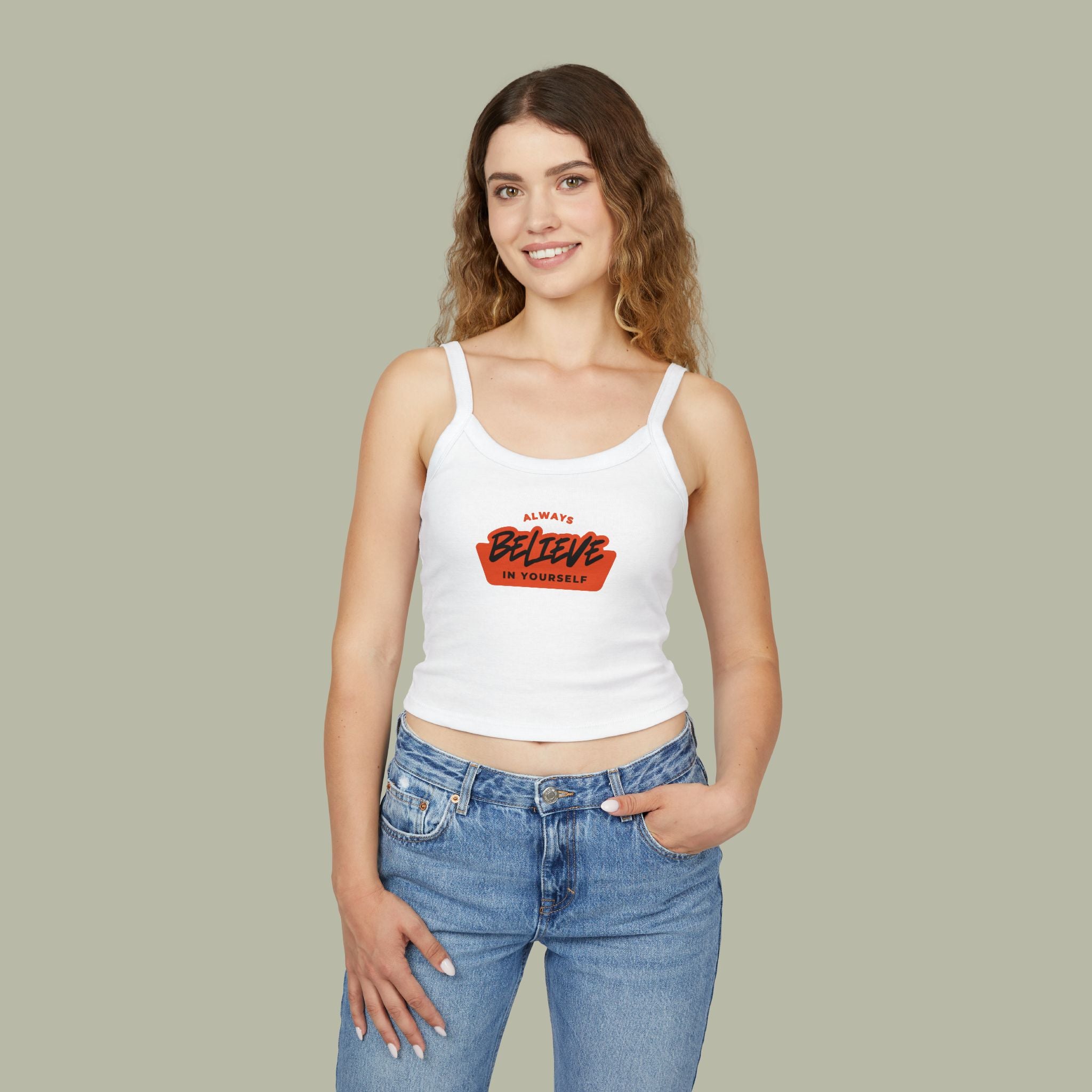Always Believe In Yourself Spaghetti Tank — Women's Motivational Crop Top