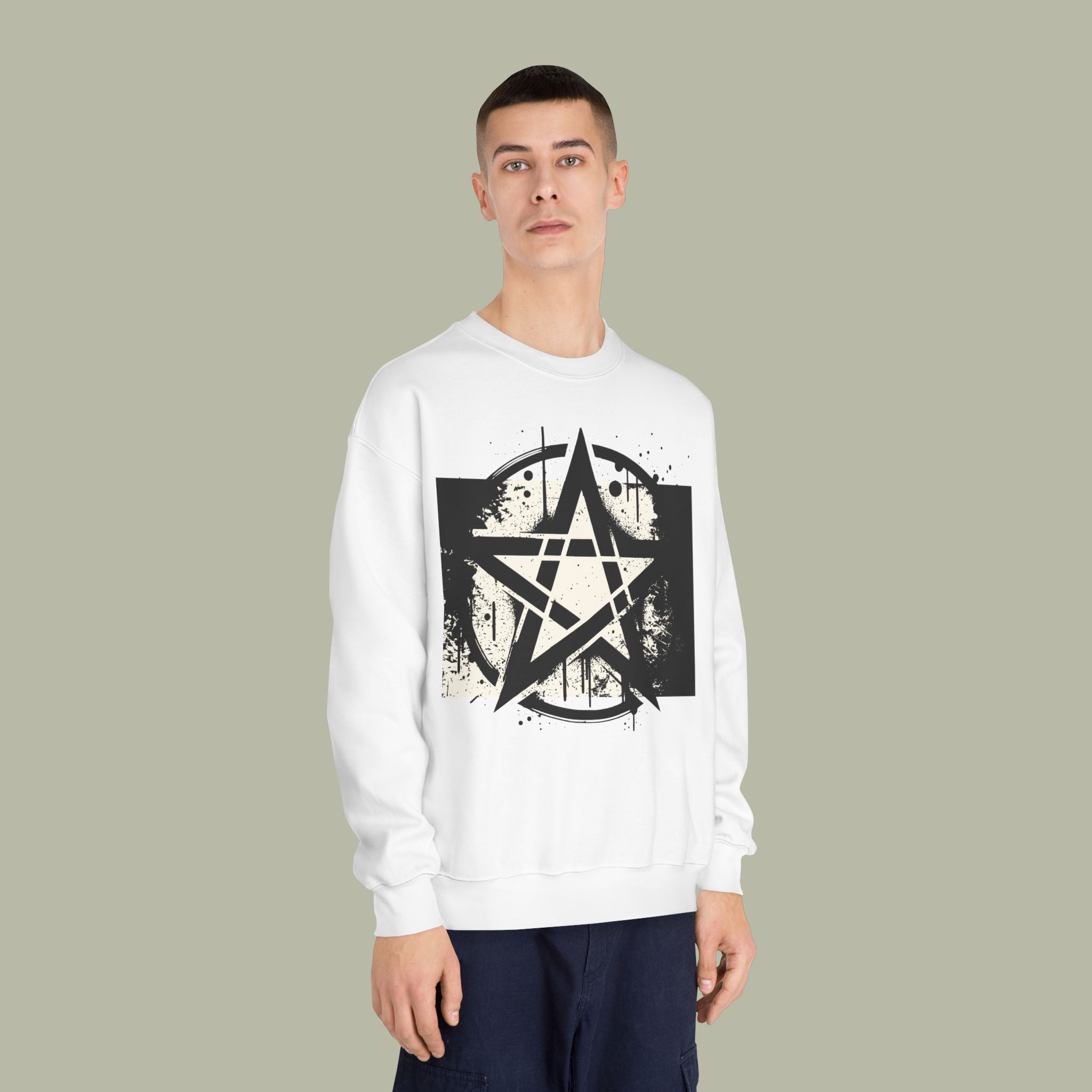 Vintage Pentagram Rock Nation Mentality Unisex Crewneck Sweatshirt — Retro 'Hood' Graphic Back