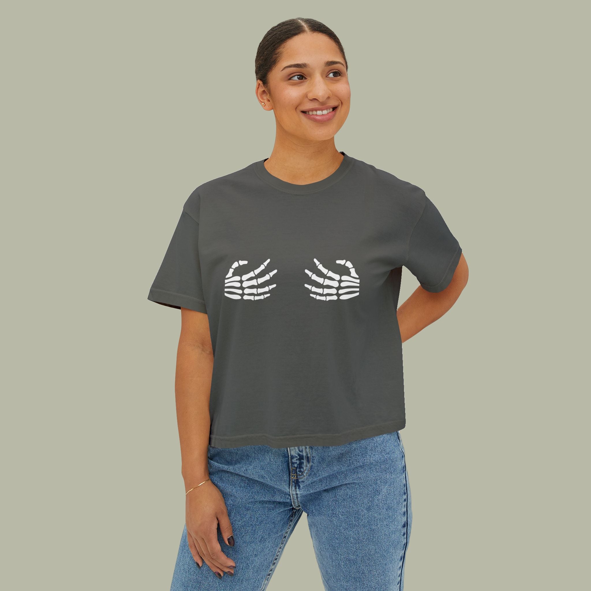 Women's Boxy Tee — Cute Skeleton Hands Graphic Crop Tee - Image 7