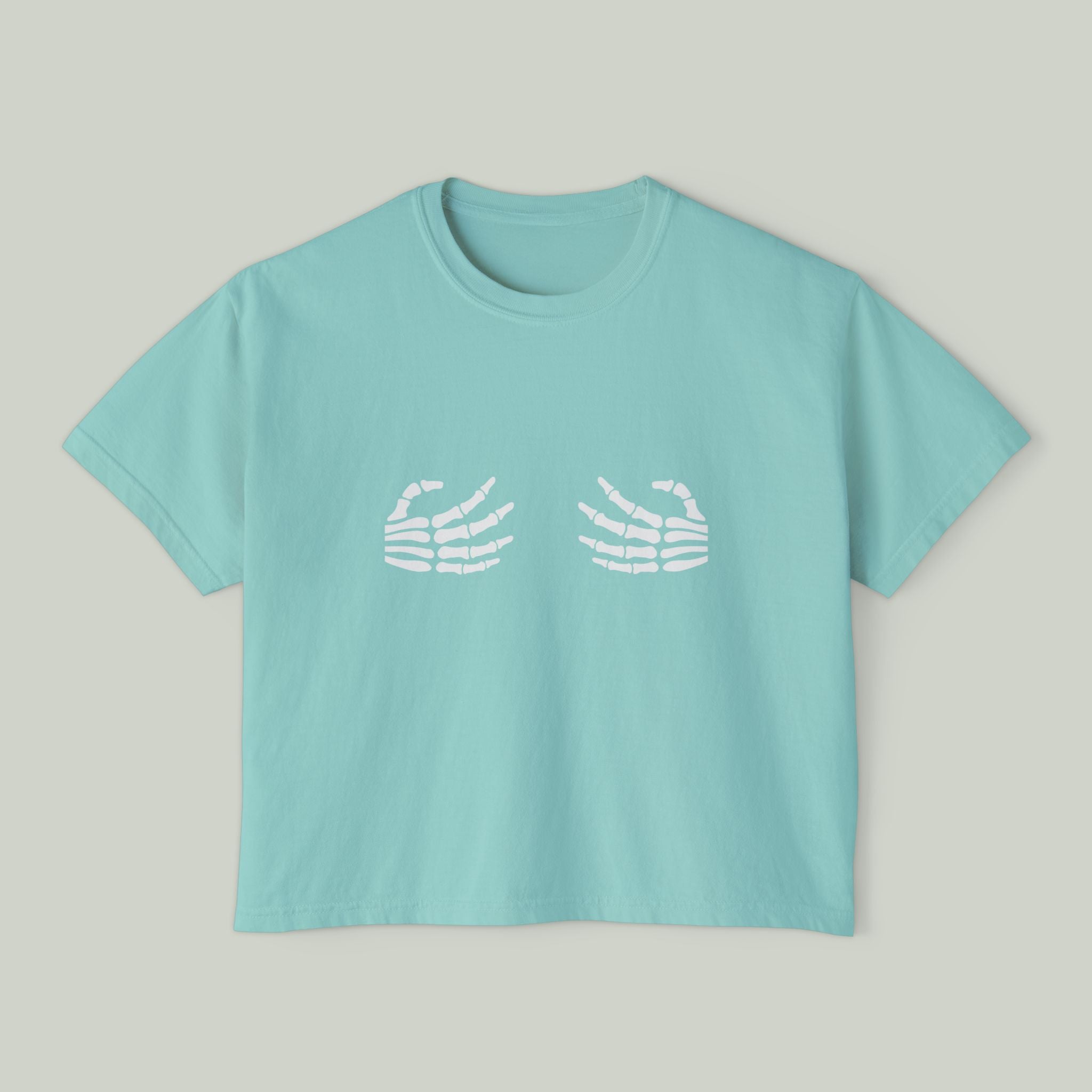 Women's Boxy Tee — Cute Skeleton Hands Graphic Crop Tee - Image 3