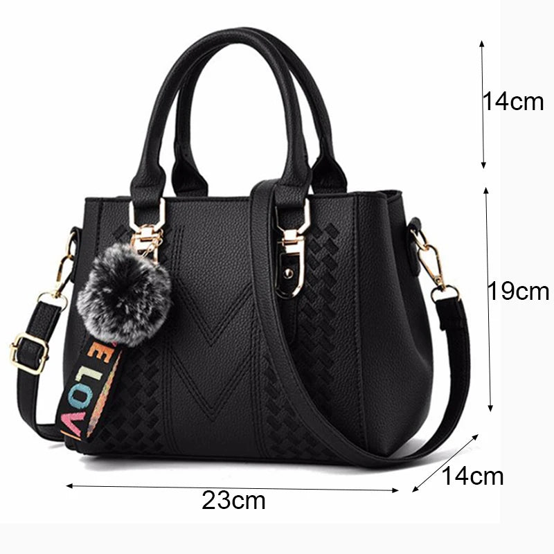 Embroidery Messenger Bags Women Leather Handbags Bags for Women Sac a Main Ladies hair ball Hand Bag - Image 9