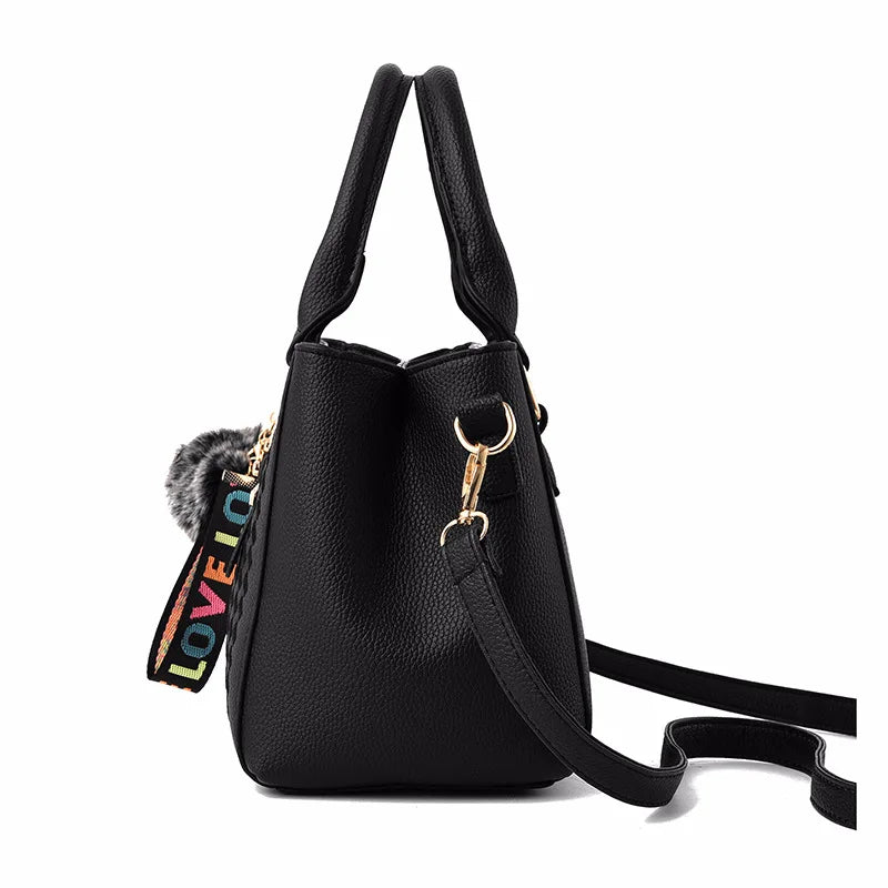 Embroidery Messenger Bags Women Leather Handbags Bags for Women Sac a Main Ladies hair ball Hand Bag - Image 2
