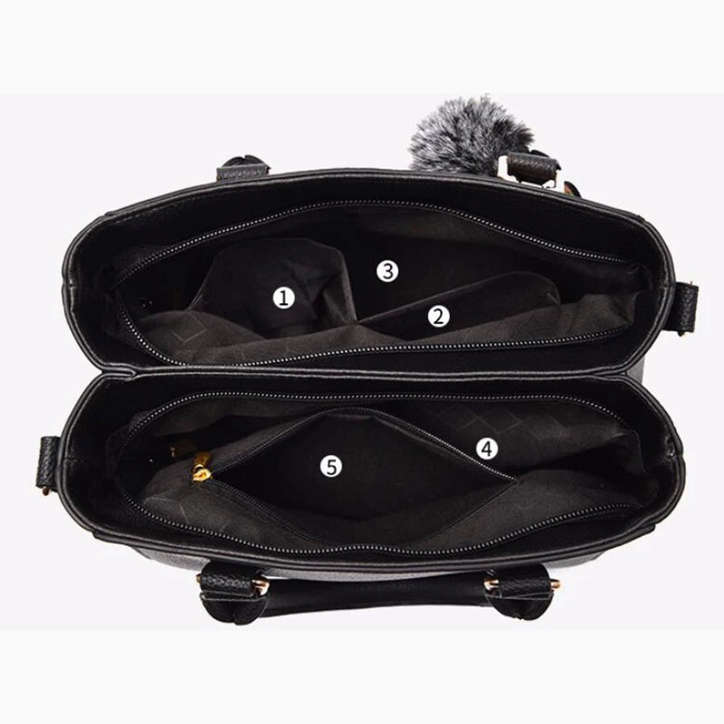 Embroidery Messenger Bags Women Leather Handbags Bags for Women Sac a Main Ladies hair ball Hand Bag - Image 4