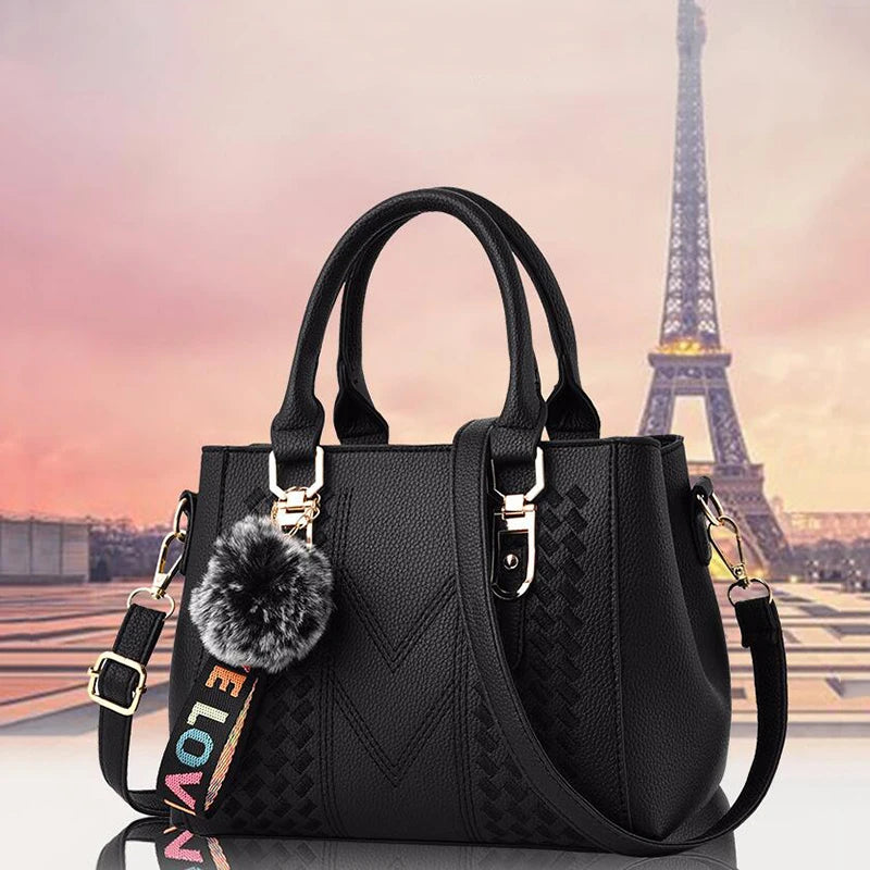 Embroidery Messenger Bags Women Leather Handbags Bags for Women Sac a Main Ladies hair ball Hand Bag - Image 8