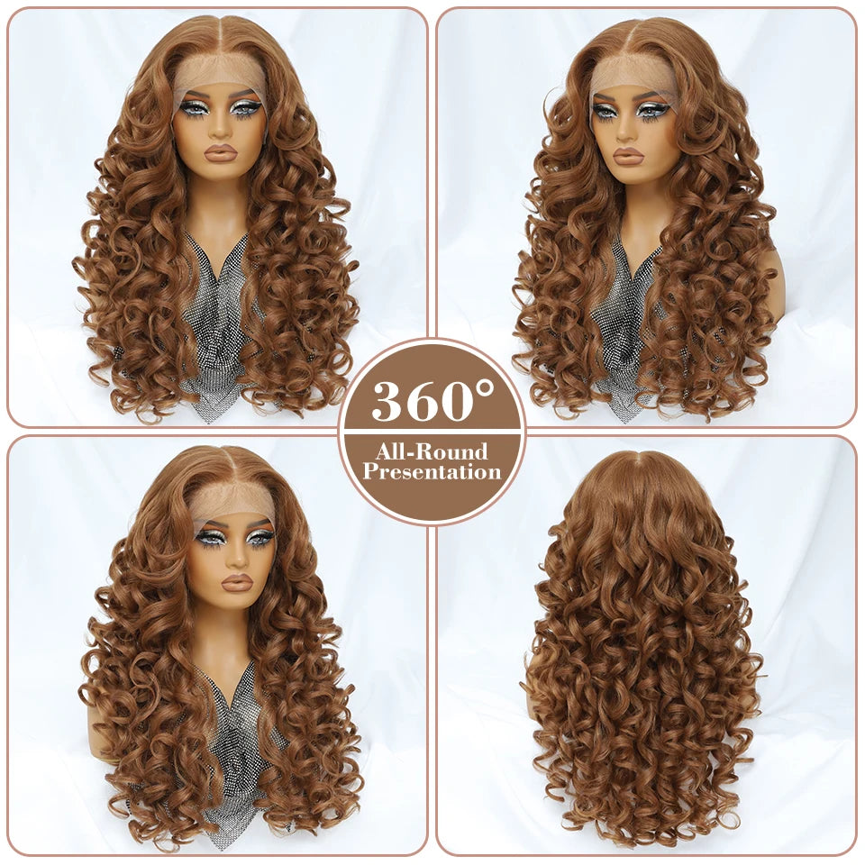 Latisha 13X6 Synthetic Lace Frontal Wig Pre Plucked Lace Front Wig With Baby Hair For Women Curly Highlight Ombre Blonde Female - Image 5