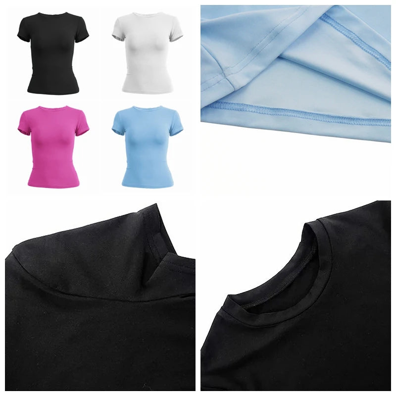 Woman Clothing Short Sleeve T-shirt Slim Fit Tops Female O-Neck Knitted Sheath Tee Shirt Street Wear Sex Sporty 2024 Y2K New2410 - Image 5