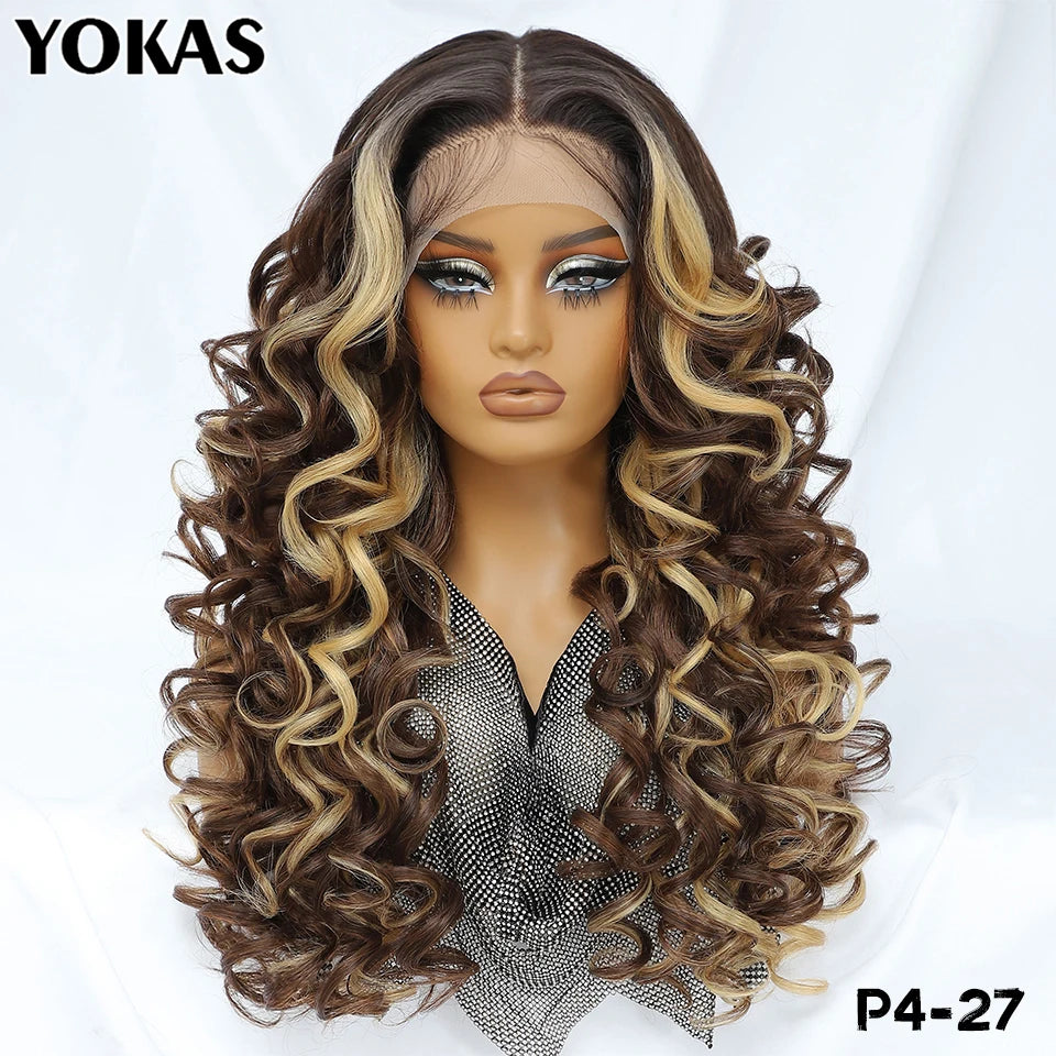 Latisha 13X6 Synthetic Lace Frontal Wig Pre Plucked Lace Front Wig With Baby Hair For Women Curly Highlight Ombre Blonde Female - Image 14