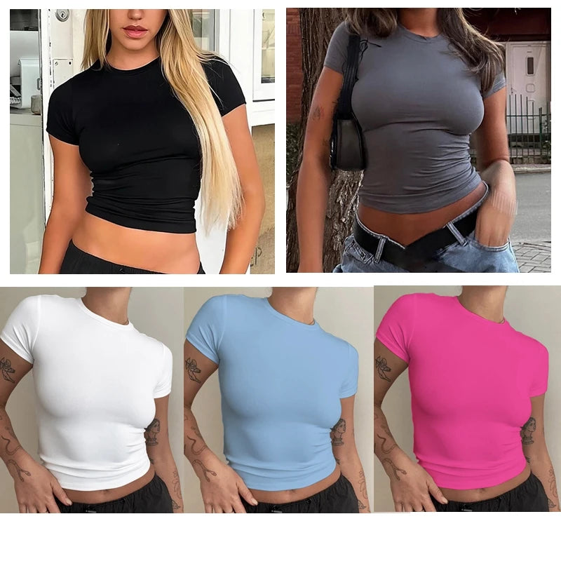 Woman Clothing Short Sleeve T-shirt Slim Fit Tops Female O-Neck Knitted Sheath Tee Shirt Street Wear Sex Sporty 2024 Y2K New2410 - Image 7