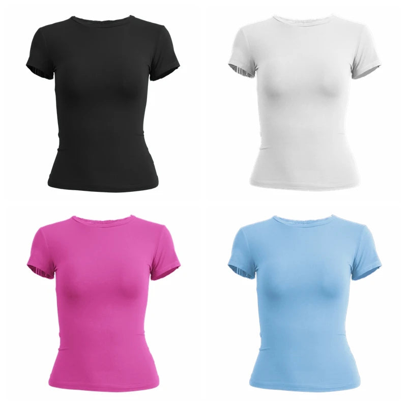 Woman Clothing Short Sleeve T-shirt Slim Fit Tops Female O-Neck Knitted Sheath Tee Shirt Street Wear Sex Sporty 2024 Y2K New2410 - Image 8