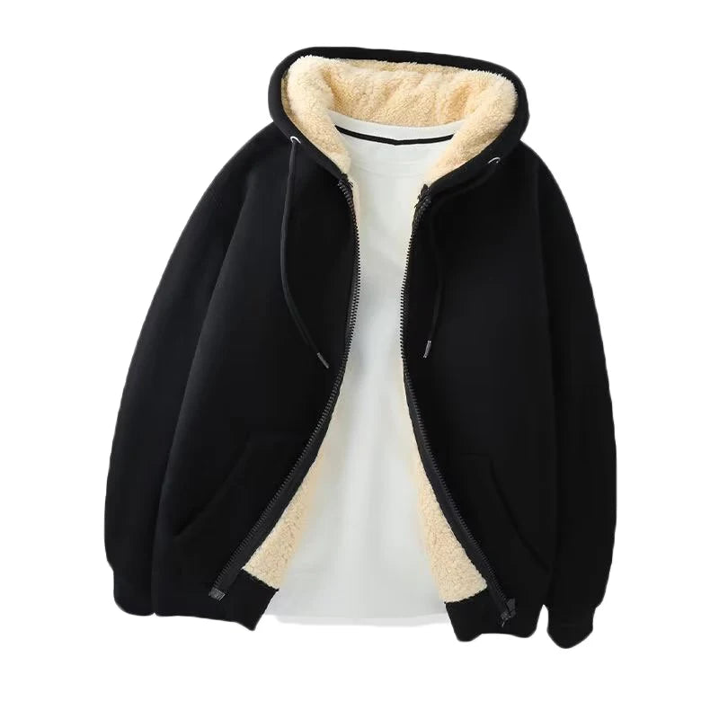 C.New S Winter Lambswool Coats Warm Thicken Jackets Long Sleeve Zipper Hoodies Casual Fleece Black Coat Hooded Men Women Jacket - Image 6