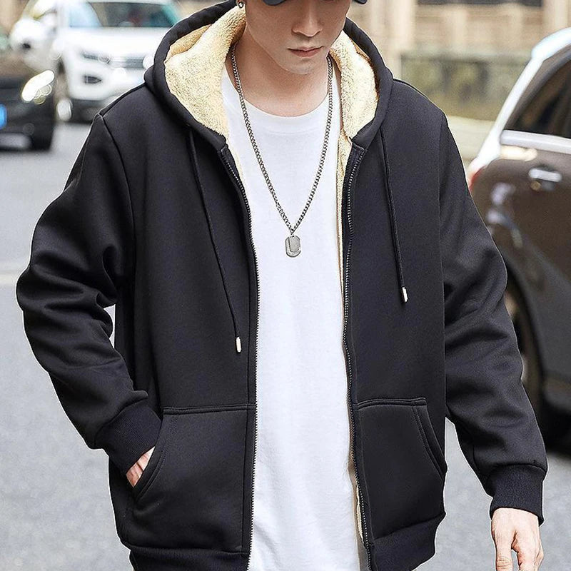 C.New S Winter Lambswool Coats Warm Thicken Jackets Long Sleeve Zipper Hoodies Casual Fleece Black Coat Hooded Men Women Jacket - Image 5