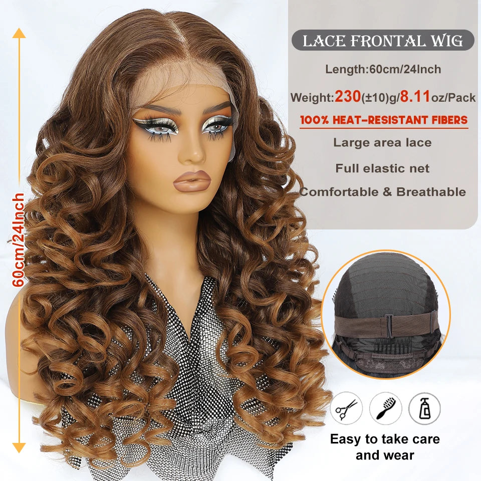 Latisha 13X6 Synthetic Lace Frontal Wig Pre Plucked Lace Front Wig With Baby Hair For Women Curly Highlight Ombre Blonde Female - Image 3
