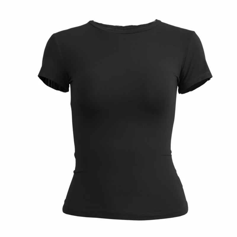 Woman Clothing Short Sleeve T-shirt Slim Fit Tops Female O-Neck Knitted Sheath Tee Shirt Street Wear Sex Sporty 2024 Y2K New2410 - Image 9