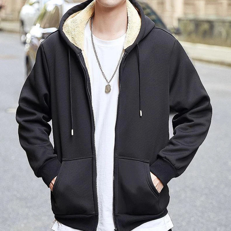 C.New S Winter Lambswool Coats Warm Thicken Jackets Long Sleeve Zipper Hoodies Casual Fleece Black Coat Hooded Men Women Jacket - Image 4