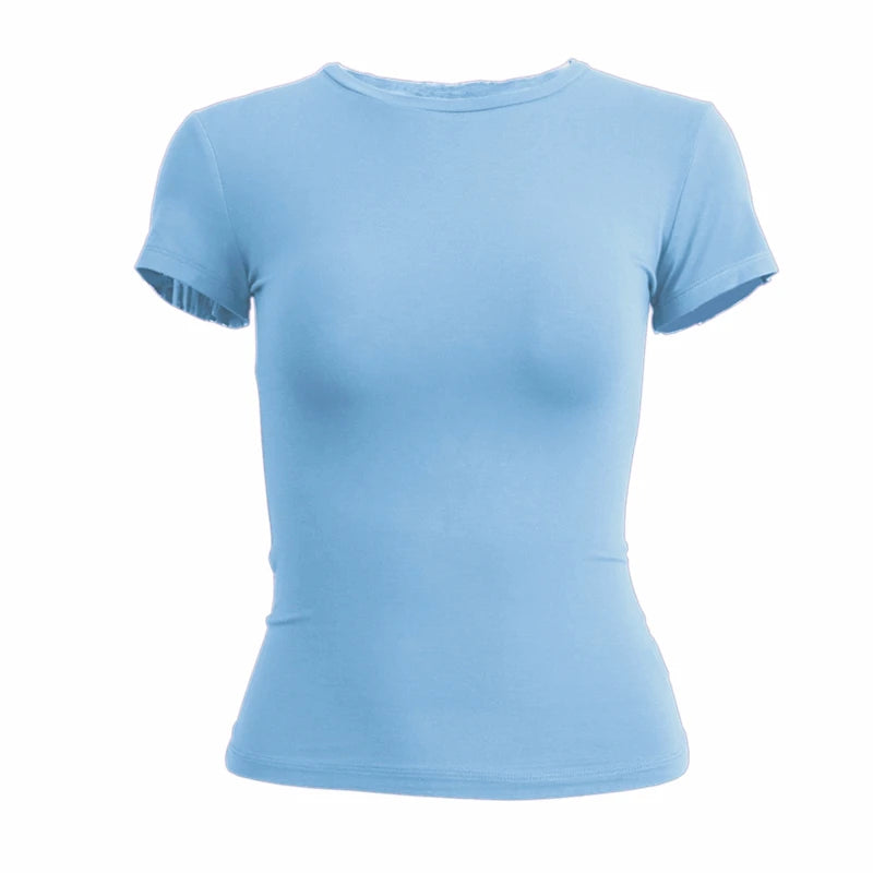 Woman Clothing Short Sleeve T-shirt Slim Fit Tops Female O-Neck Knitted Sheath Tee Shirt Street Wear Sex Sporty 2024 Y2K New2410 - Image 10