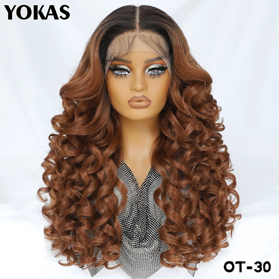Latisha 13X6 Synthetic Lace Frontal Wig Pre Plucked Lace Front Wig With Baby Hair For Women Curly Highlight Ombre Blonde Female - Image 24