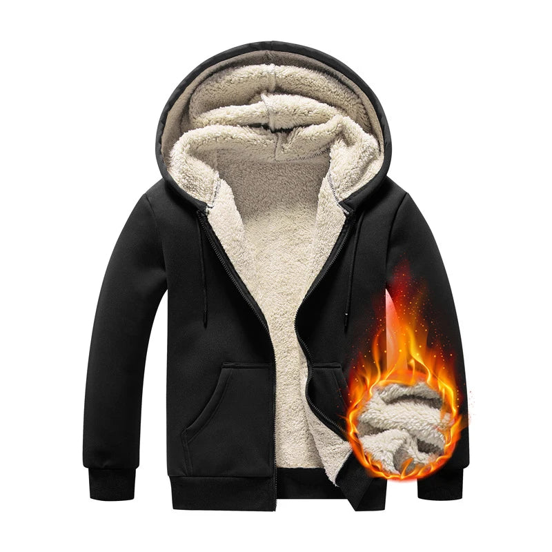 C.New S Winter Lambswool Coats Warm Thicken Jackets Long Sleeve Zipper Hoodies Casual Fleece Black Coat Hooded Men Women Jacket - Image 7