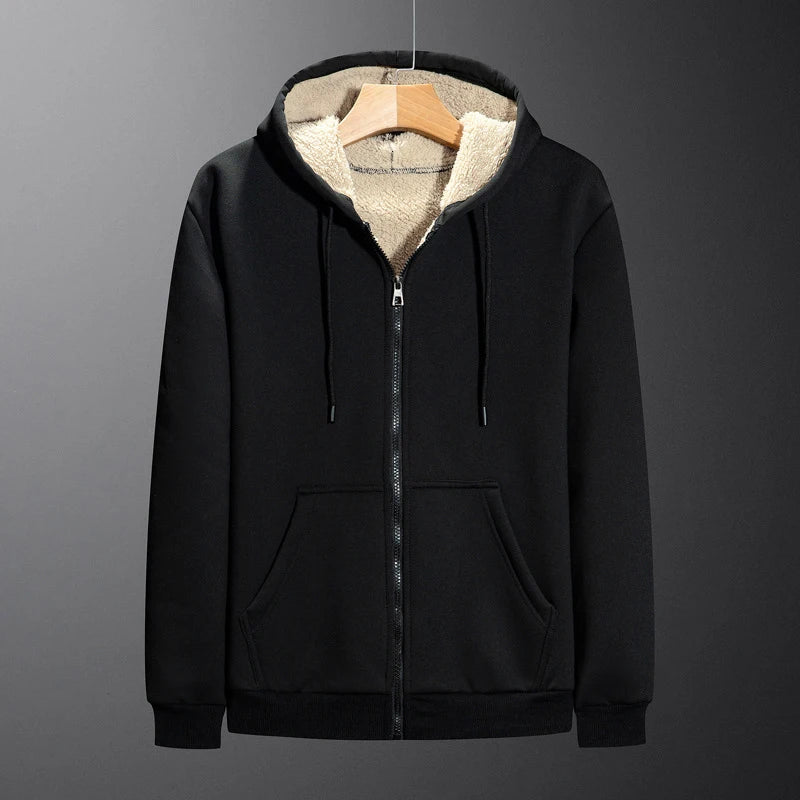 C.New S Winter Lambswool Coats Warm Thicken Jackets Long Sleeve Zipper Hoodies Casual Fleece Black Coat Hooded Men Women Jacket - Image 3
