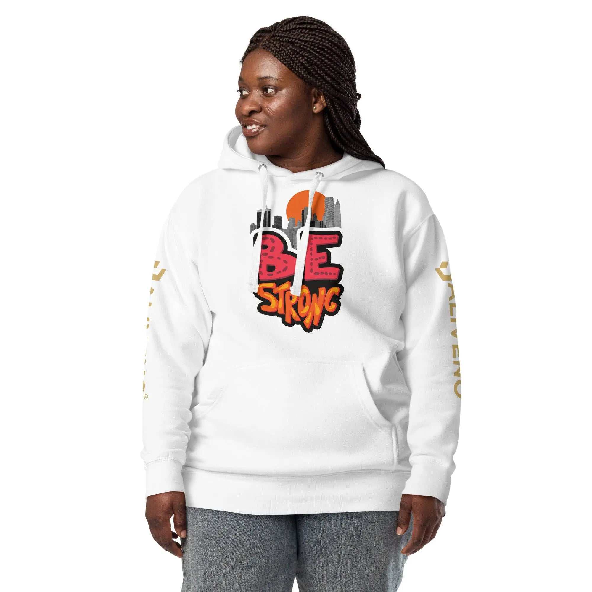 Be Strong HoodieBe Strong HoodieStay motivated and comfortable all year round in the soft Be Strong Cotton Poly Fleece Unisex Pullover Hoodie Sweatshirt. This cozy hooded pullover features an empow[Bal]