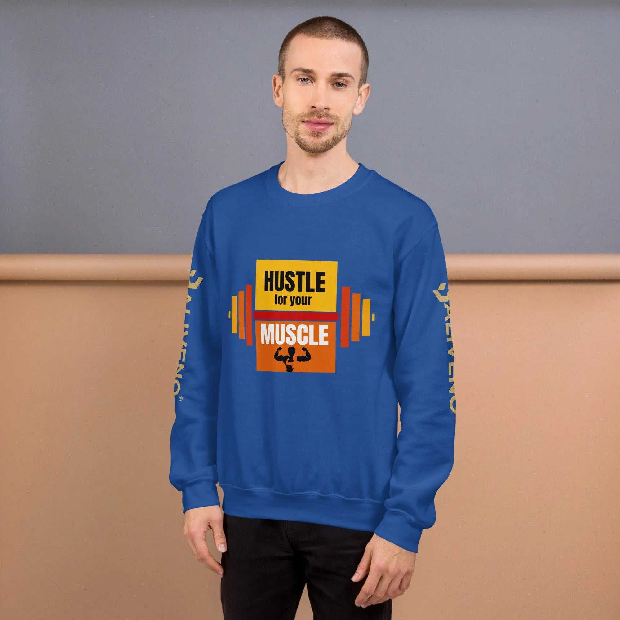 Hustle For Your MuscleHustle For Your Muscle SweatshirtStay warm and stylish during your toughest workouts with our Hustle For Your Muscle Sweatshirt. Crafted to withstand the colder months, this sturdy yet comfortable s[Bal]