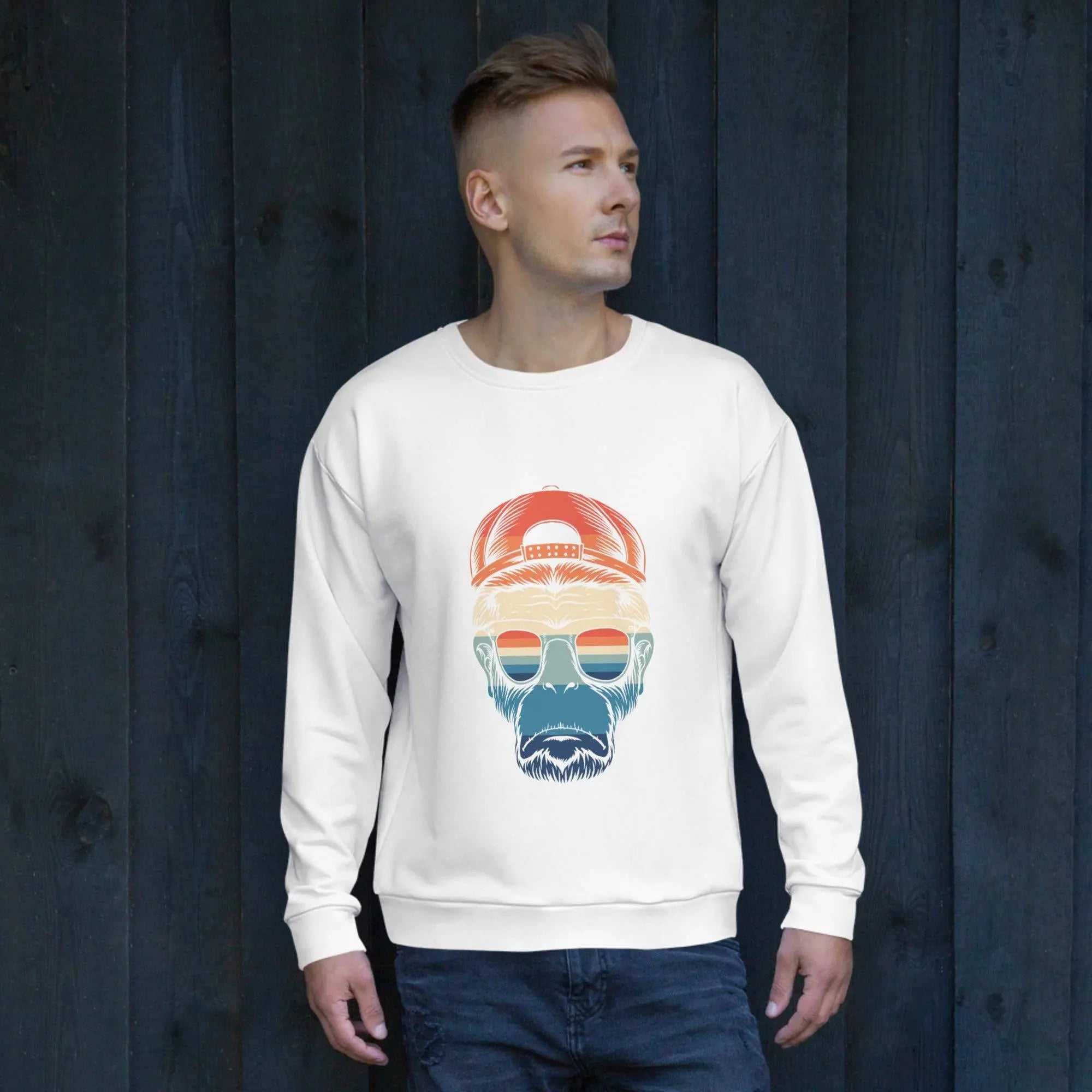 Monkey With GlassesMonkey With Glasses SweatshirtElevate your style with our Monkey With Glasses Sweatshirt, featuring a vibrant and quirky all-over print that's sure to turn heads. Each sweatshirt is meticulously [Bal]