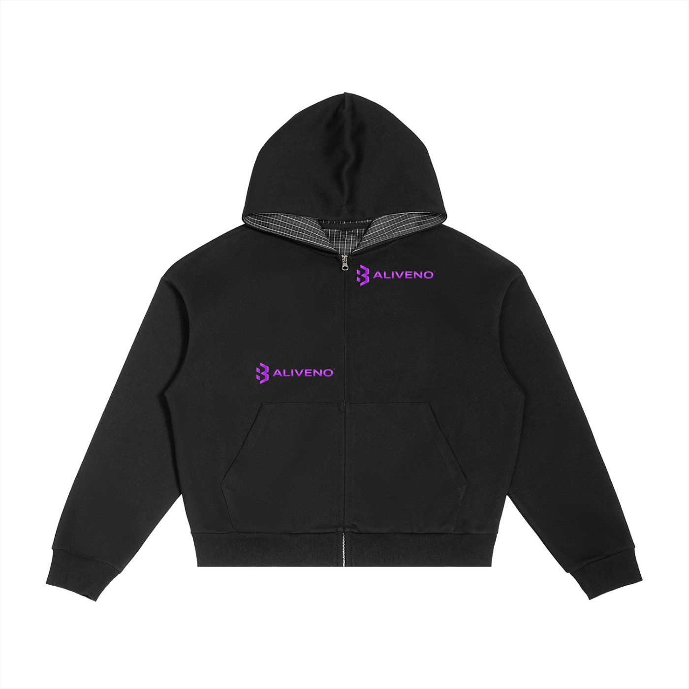 Baliveno Contrast Plaid Boxy Zip Hoodie
