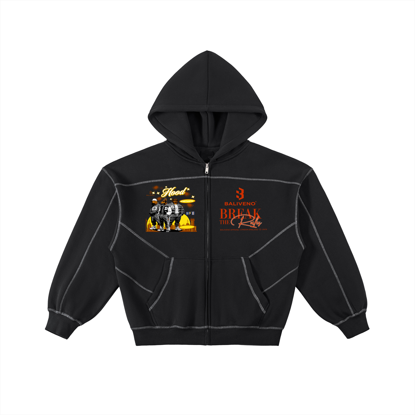 Baliveno Contrast-Stitched Boxy Fleece Zip Hoodie
