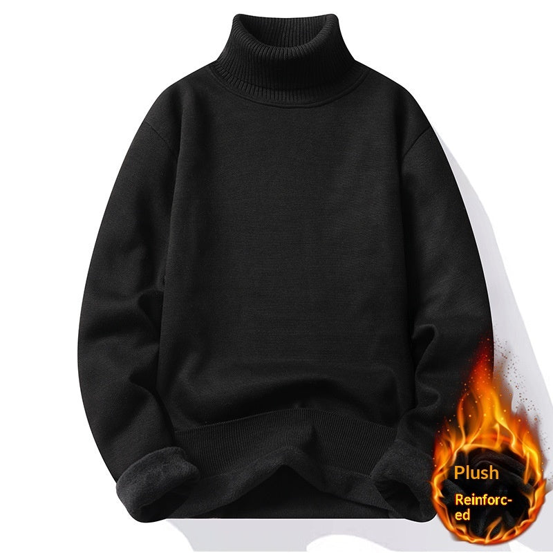 New Solid Black Knitted Mens Fleece-lined Base Layer